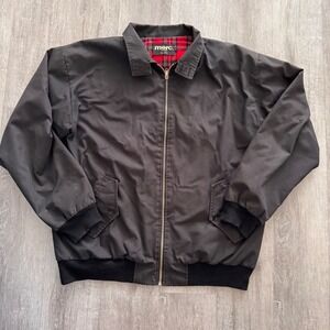 Merc London Harrington Zip Up Jacket Mens Large Black Tartan Plaid Lining Bomber